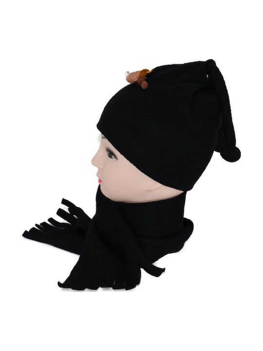 Kids Beanie Set with Scarf Knitted Black