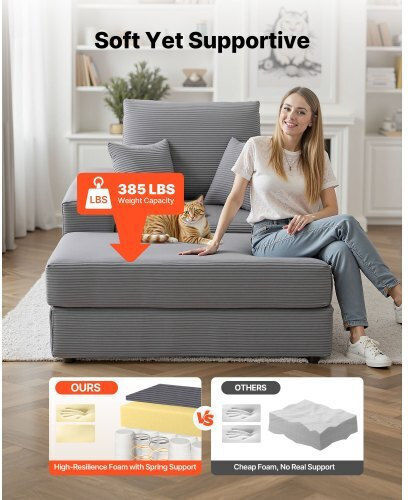 Armchair Bed with Footstool Gray 111.5x149x74cm