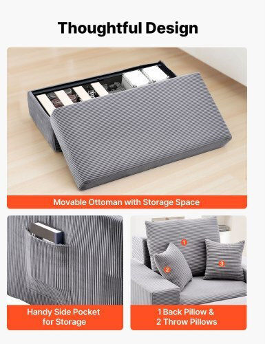 Armchair Bed with Footstool Gray 111.5x149x74cm