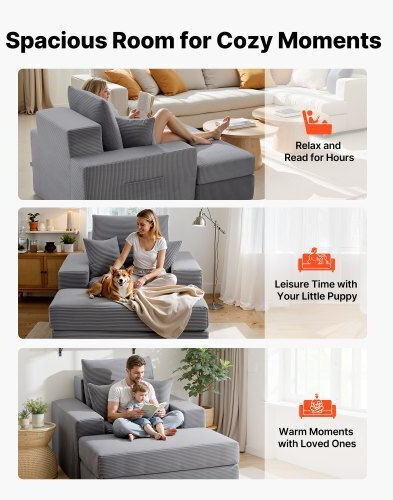 Armchair Bed with Footstool Gray 111.5x149x74cm