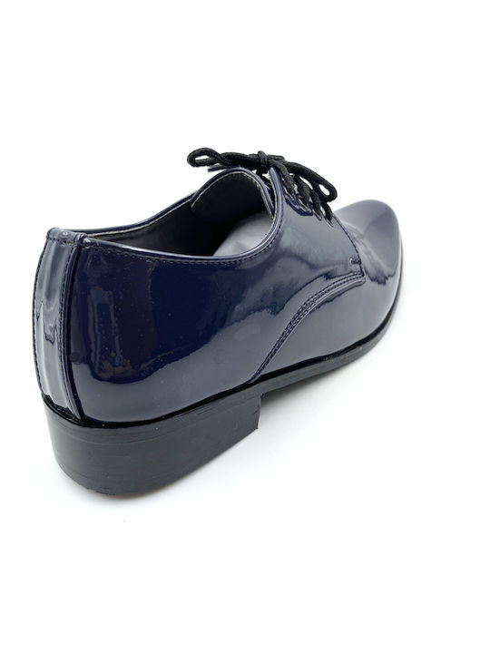 Boys Patent Leather Moccasins Blue