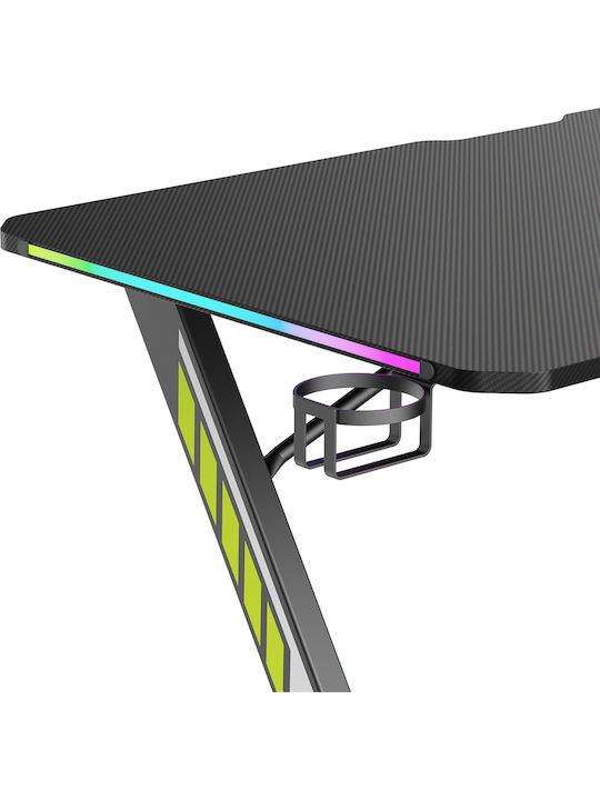 Γραφείο Gaming Rs102 Ξύλινο Μαύρο με LED & USB θύρες 120x60x75εκ.