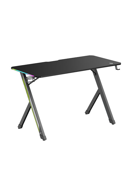 Γραφείο Gaming Rs102 Ξύλινο Μαύρο με LED & USB θύρες 120x60x75εκ.