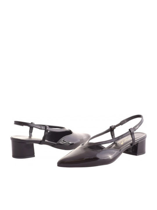 Leder Pumps mit flachem Absatz Schwarz
