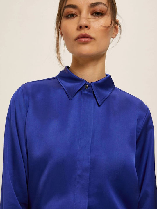 Women's Satin Long Sleeve Shirt Blue