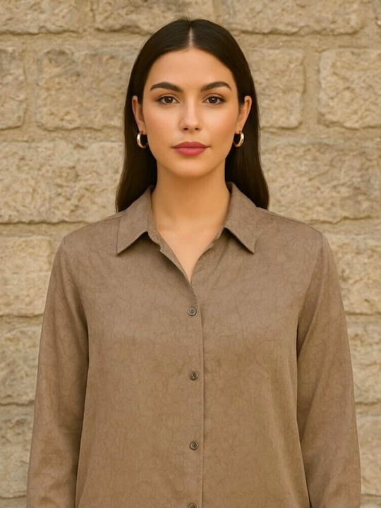 Women's Long Sleeve Shirt Beige-brown