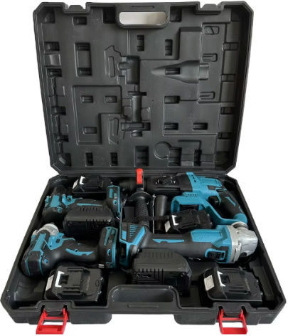 Bisutime 55753034 Set Angle Wheel & Drill Driver & Screwdriver & Hammer 12V with 2 Batteries and Case