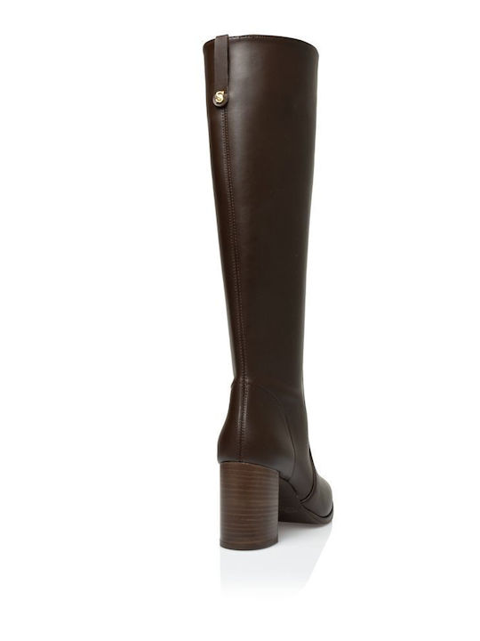 Synthetic Leather High Heel Women's Boots Brown