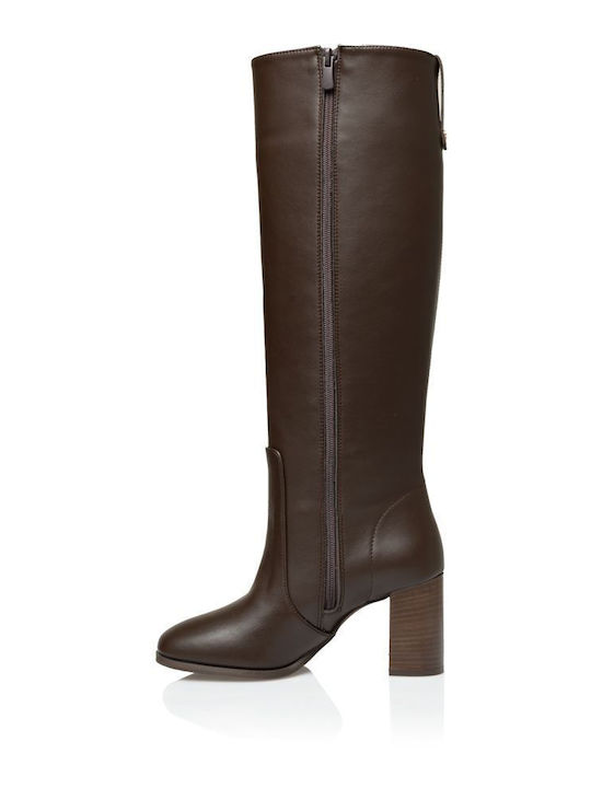 Synthetic Leather High Heel Women's Boots Brown