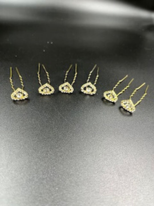 Bridal Set 6 Pieces Hair Pins Wire Heart Shape Silver or Gold Tessa