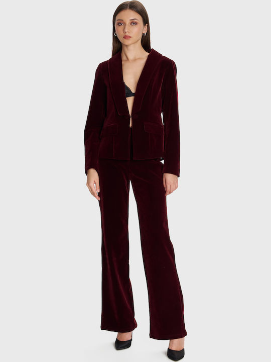 ALE - The Non Usual Casual Damen Samt Mittellang Blazer Red