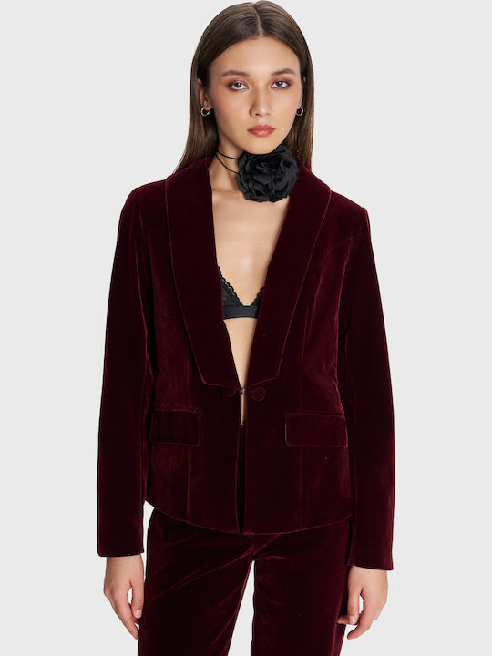 ALE - The Non Usual Casual Damen Samt Mittellang Blazer Red