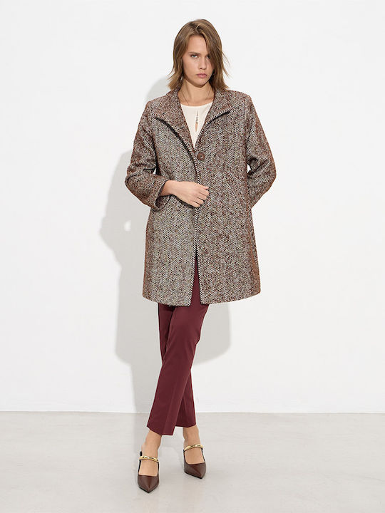 Women's Brown Coat with Buttons