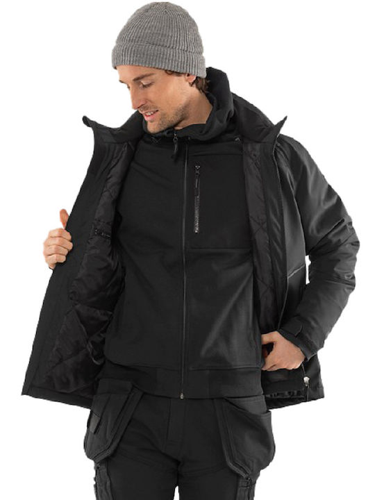 Adiavroxo (Work Aprons & Sleeves) Work Jacket Reflective Cold with Fleece Lining and Detachable Hood Black
