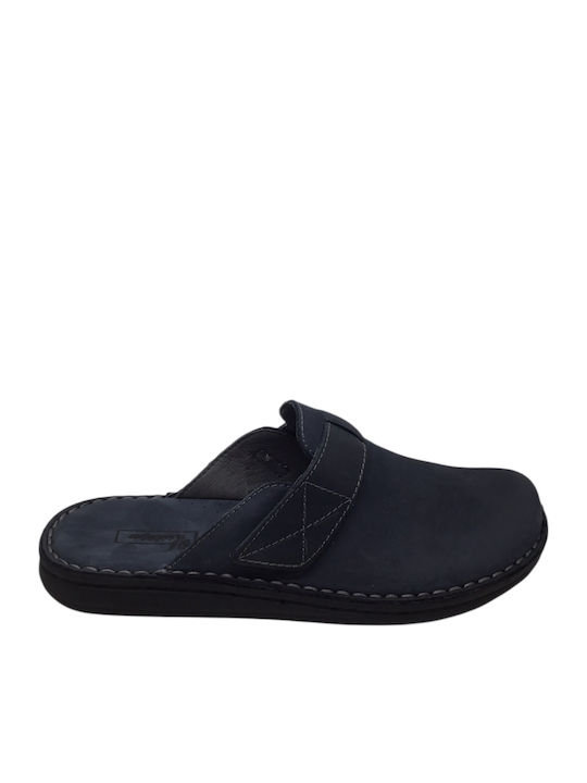 Leather Men's Slippers Blue Anatomical