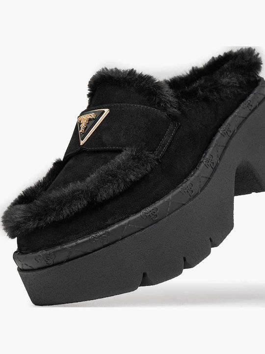 Leather Mules with Low Heel in Black Color