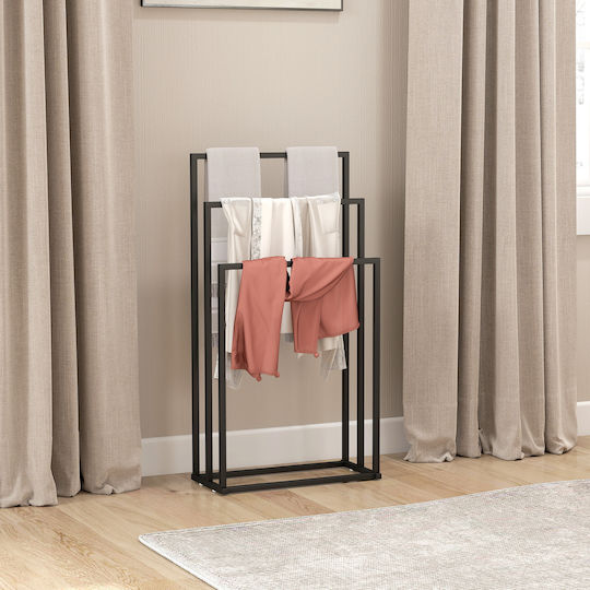 HomCom Triple Wall-Mounted Bathroom Rail ​45x21.5cm Inox Black