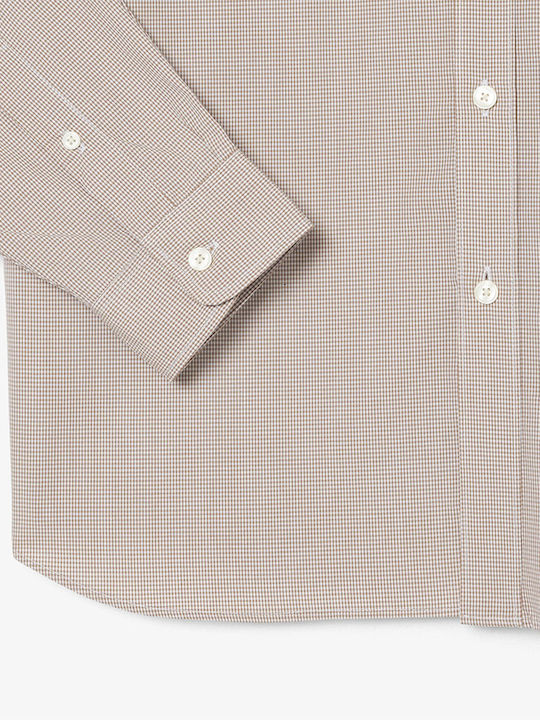 Long-sleeved Cotton Shirt Checked Sandy Brown