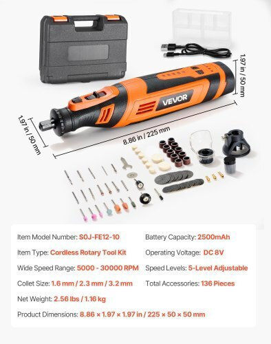Vevor BCGXZGJTJWSDXP1CC001V9 Περιστροφικό Πολυεργαλείο 8V με Ρύθμιση Ταχύτητας