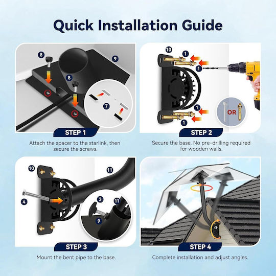 Starlink Gen 3 Antenna Mount 360° Adjustable Bracket Fixing Accessories Stable Durable Metal Black