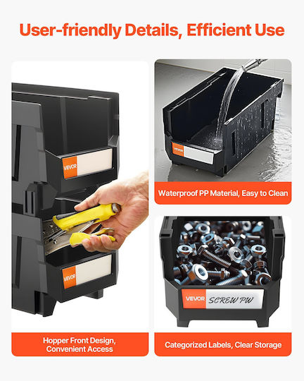 Vevor Plastic Stackable Storage Boxes 37.7 x 21.5 x 18 cm 12 Pack Plastic Containers Organization & Storage Boxes Garage Small Items Office Supplies Other Accessories Black & Transparent