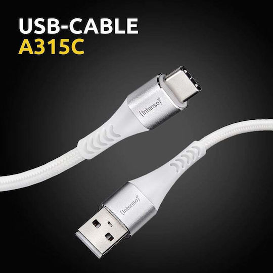 Intenso A315C Braided USB 2.0 Cable USB-C male - USB-A 60W PD Λευκό 1.5m 7901102