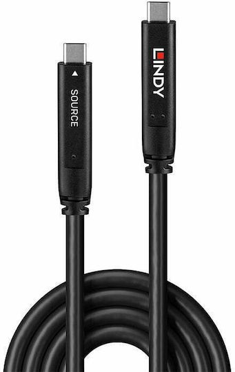 Lindy USB 3.2 Video Cable USB-C male - USB-C 60W PD Μαύρο 15m 43399