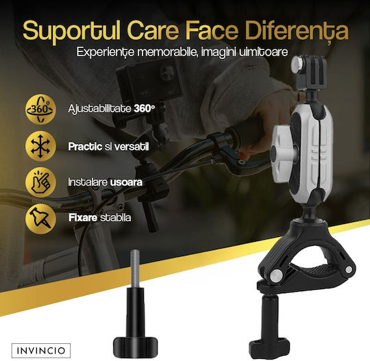 Invincio Ride Suport Reglabil Pentru Ghidon Telefoane Camere De Acțiune Articulații Duble Reglabil 360 Grade Diametru Bară 20-34mm Construcție Compactă Din Aluminiu Aerospațial Sistem Rapid De Montare Compatibilitate Universală Negru