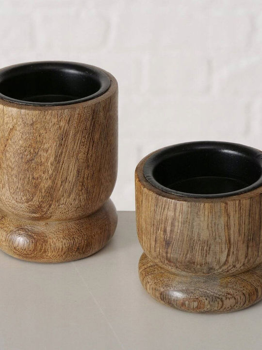 Boltze Set of Candle Holders Wooden in Brown Color 2pcs