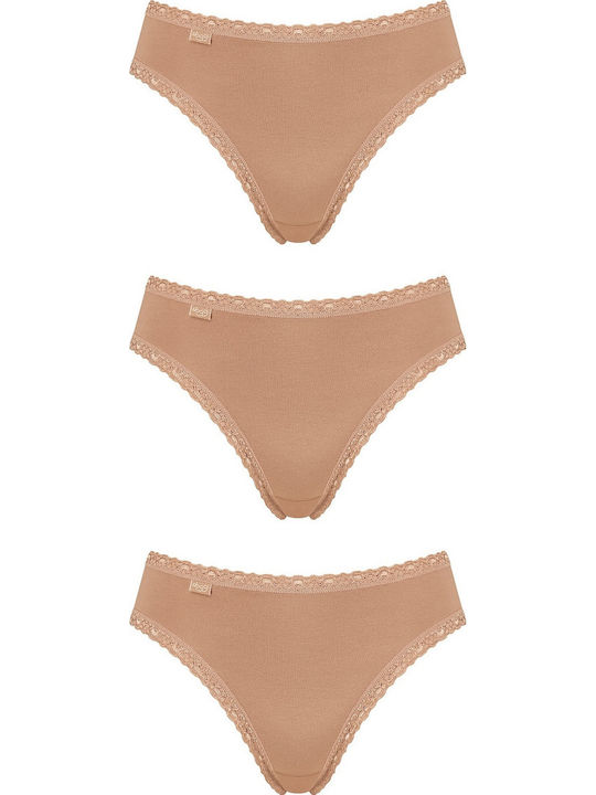 24/7 Tai Βαμβακερά Γυναικεία Slip 3Pack με Δαντέλα Μπεζ