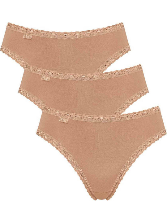 24/7 Tai Βαμβακερά Γυναικεία Slip 3Pack με Δαντέλα Μπεζ