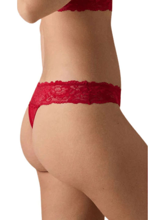 Women's String with Lace Red