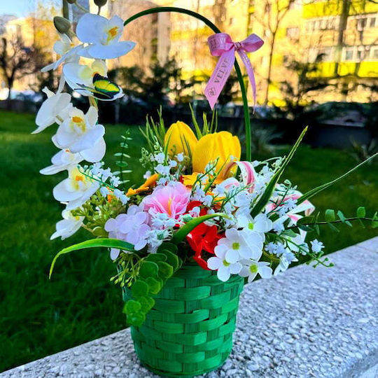 Anniversary Basket Floral Collection Green Plants Orchid Iris Handcrafted Lily Valley Tulips Sunflower Soap Hydrangeas In A Green Woven Basket