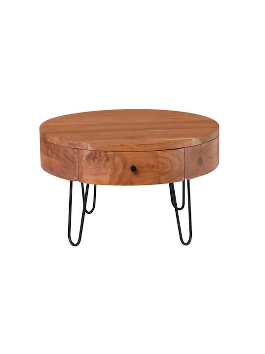 Round Side Coffee Table Karim Made of Solid Wood Black Natural W70xL70xH42cm EA7077 W