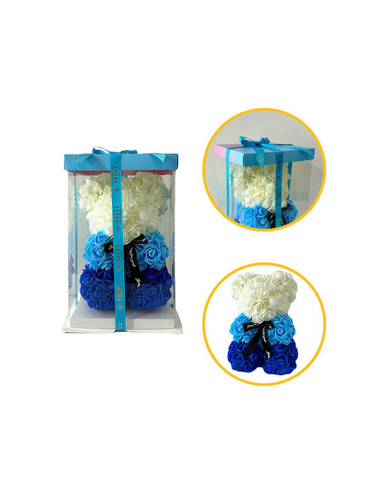 Blumen Teddybär Regenbogen Handgemachte Schaumrosen 25 Cm In Geschenkbox Blau