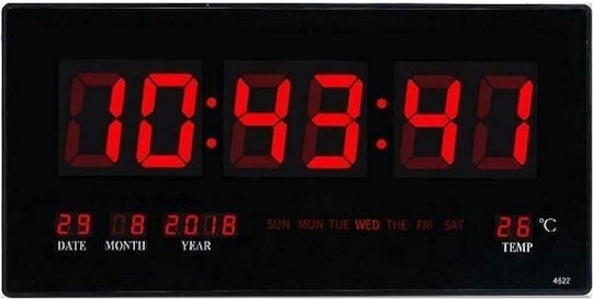 Digital LED Wall Clock Alarm Clock Temperature Date Day Display Red-White 16961-4622b