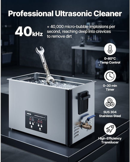 Vevor Curățător Ultrasonic 30lt Inox Cu Temporizator Mecanic