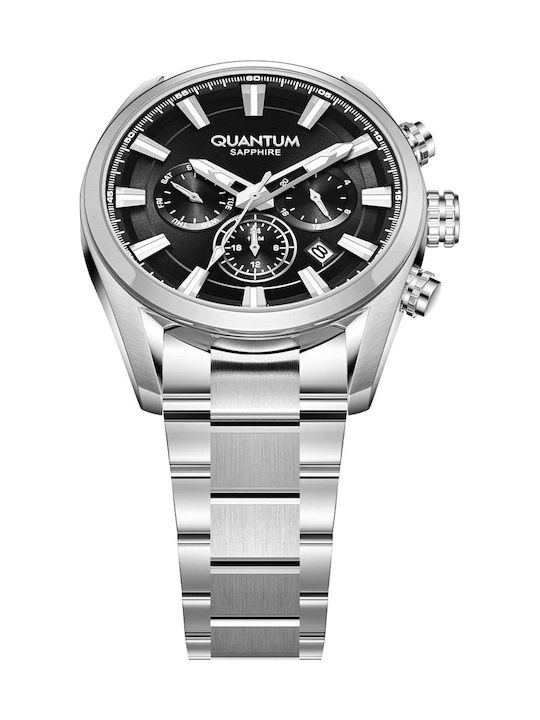 Quantum Adrenaline Dual Time Ανδρικό Ρολόι Μπαταρίας με Ασημί Μεταλλικό Μπρασελέ