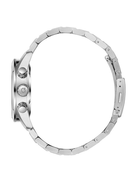 Quantum Adrenaline Dual Time Men's Watch Battery with Silver Metal Bracelet