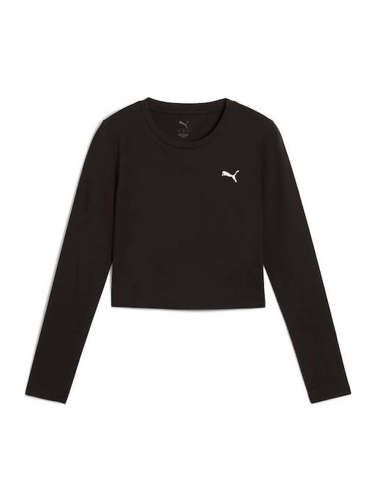 Bluza Damă Crop Top Bumbac Mânecă Lungă Neagră