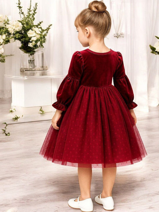 Children's Dress Long Sleeve Velvet Bordeaux