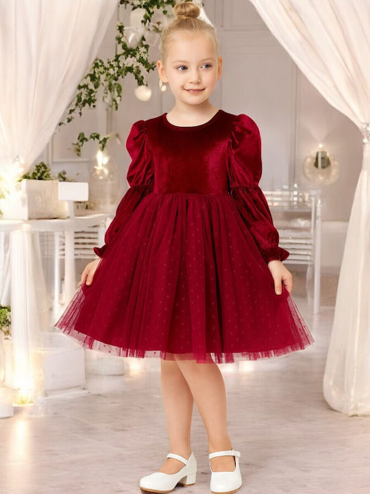 Children's Dress Long Sleeve Velvet Bordeaux