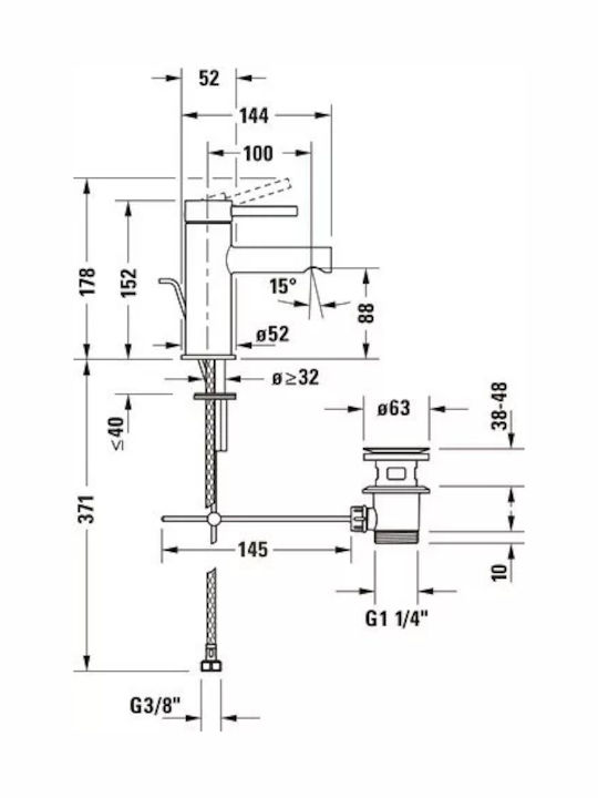 Duravit Αναμεικτική Μπαταρία Νιπτήρα Ασημί