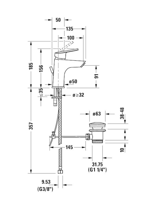 Duravit Αναμεικτική Μπαταρία Νιπτήρα Ασημί