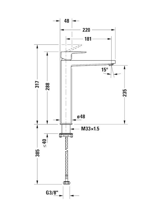 Duravit Αναμεικτική Μπαταρία Νιπτήρα Ψηλή Ασημί