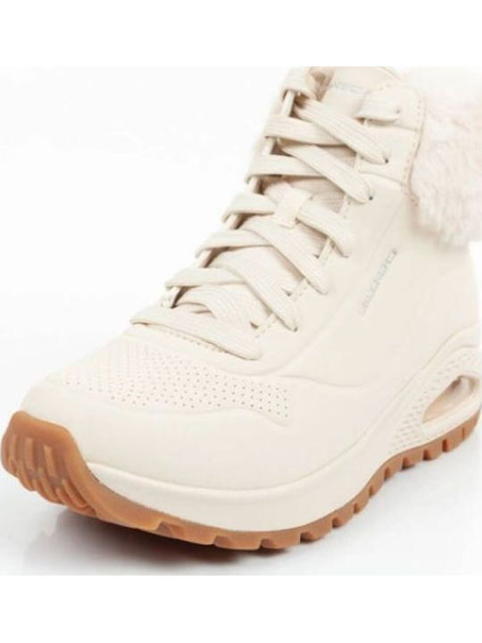 Uno Rugged Women's Ankle Boots with Fur Beige