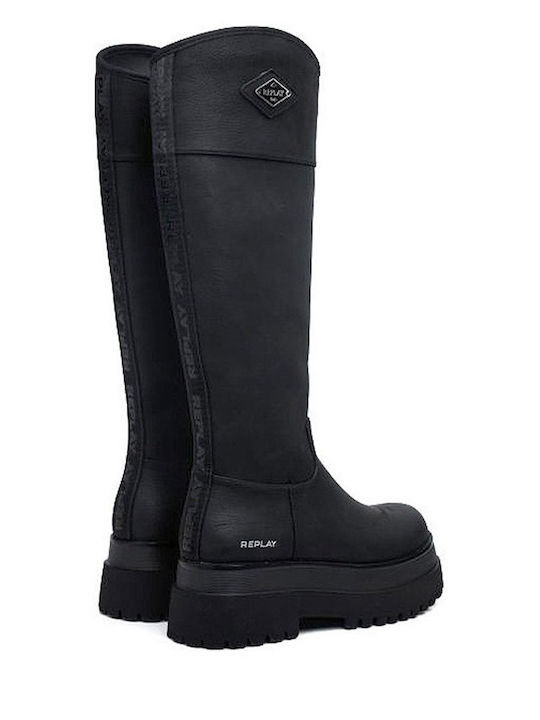 Synthetic Leather Medium Heel Women's Boots with Zipper Black