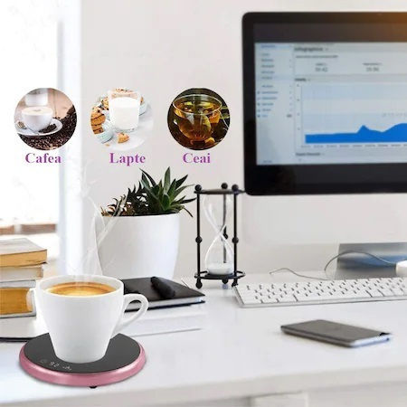 Smart Warmer Cană De Cafea Alte Băuturi Păstrând Băuturile Calde Ecran Lcd Butoane Tactile Roz