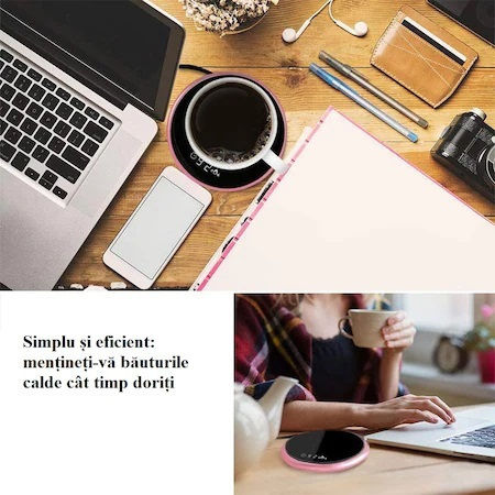 Smart Warmer Cană De Cafea Alte Băuturi Păstrând Băuturile Calde Ecran Lcd Butoane Tactile Roz