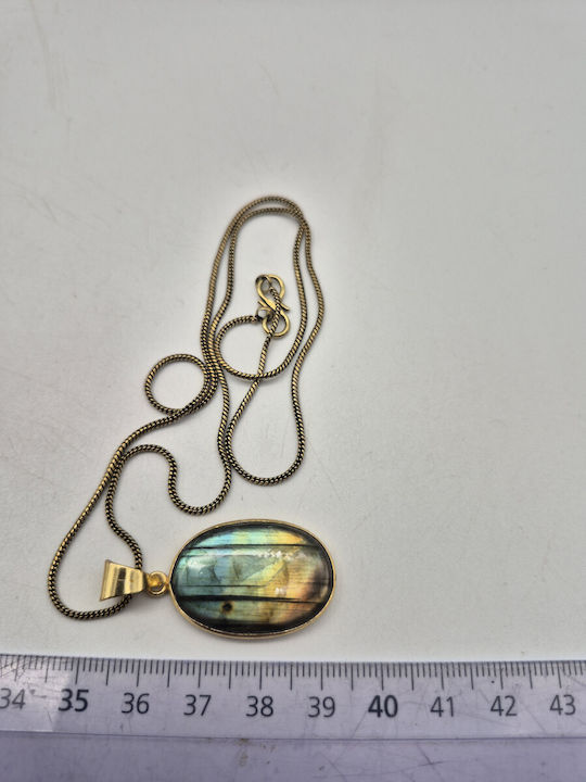 Messing Halskette Labrodorit – Handgefertigtes Schmuck Kette 24cm